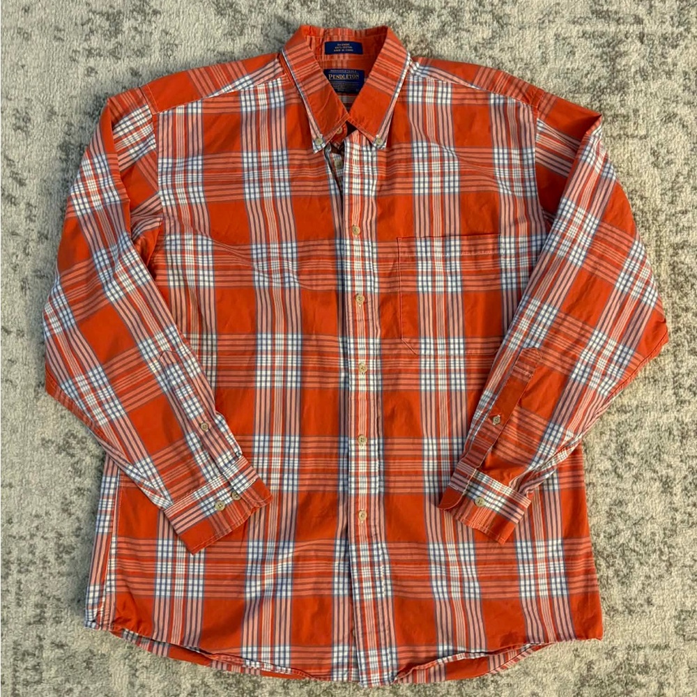 Pendleton cotton orange lumberjack plaid button-front men's shirt size large